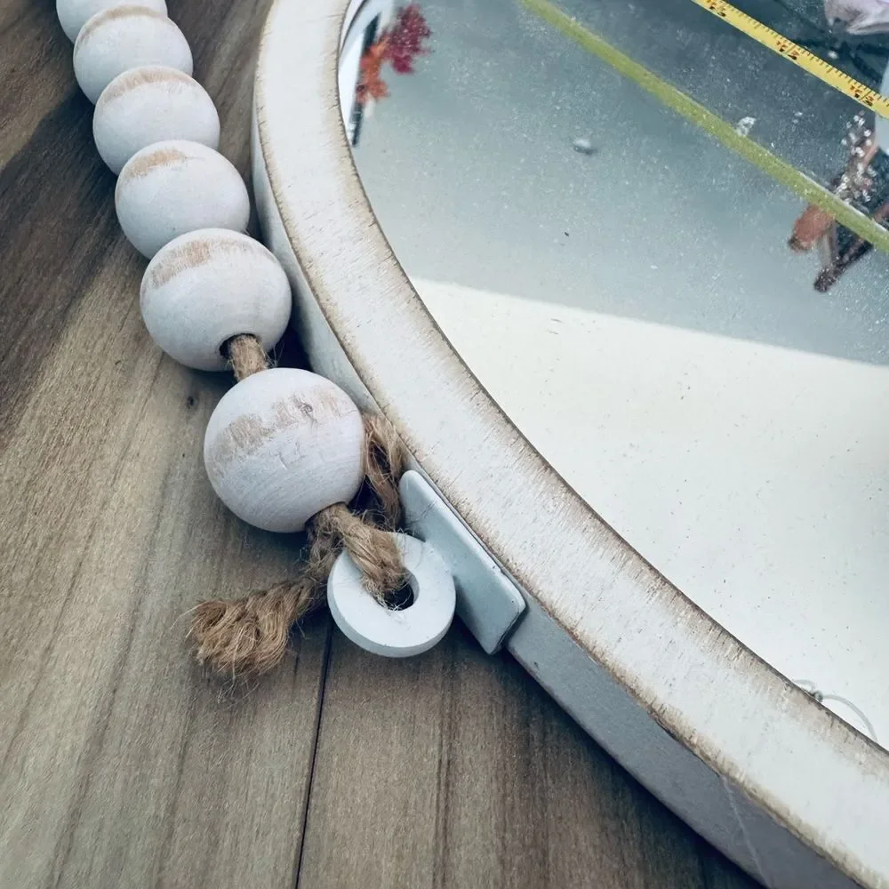 Wood Beaded Rustic Round Wall Mirror